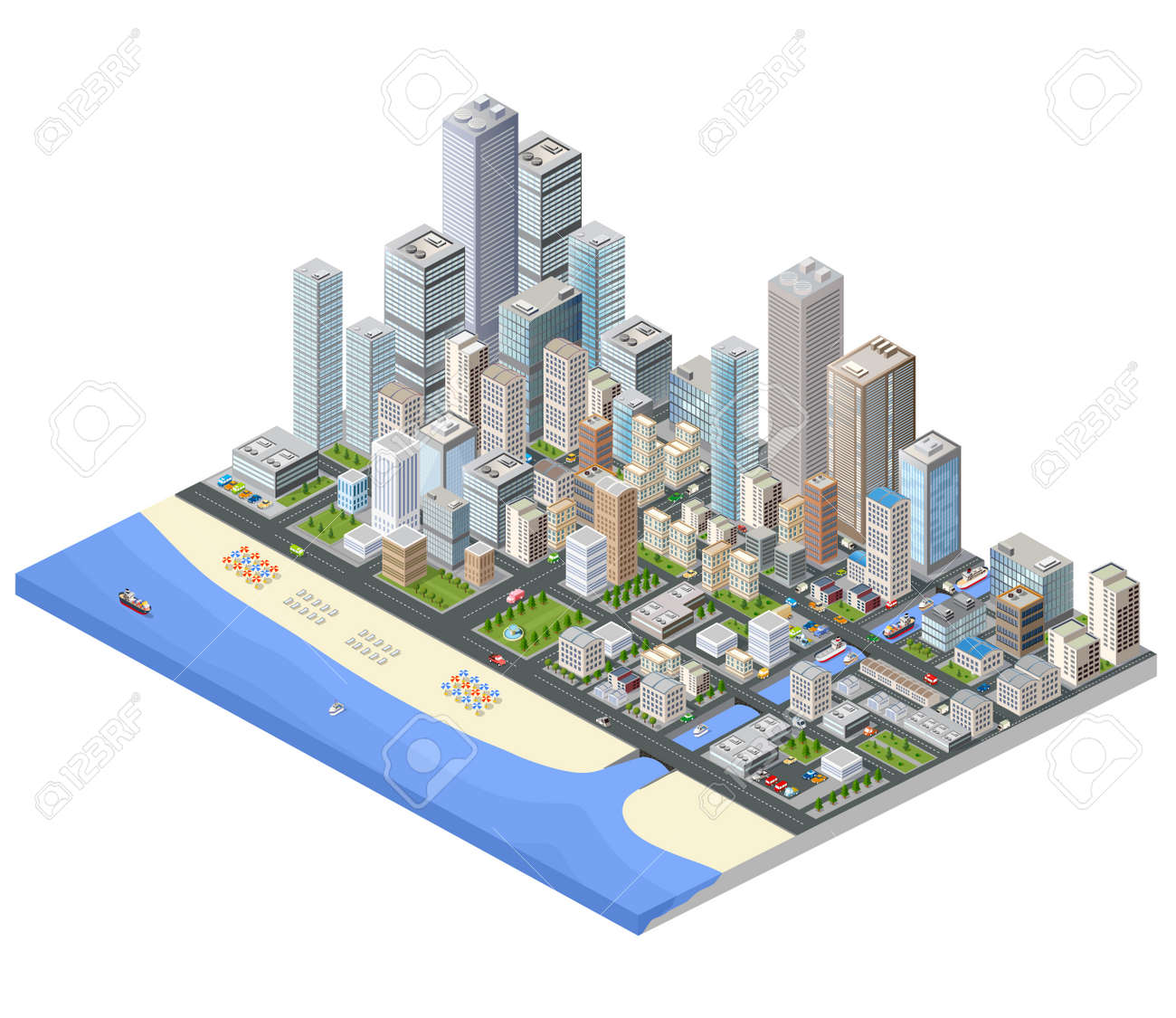 Isometric city. Skyscrapers, houses and streets in the metropolis isometric view. - 59888279 Isometric city. Skyscrapers, houses and streets in the metropolis isometric view. - 59888279