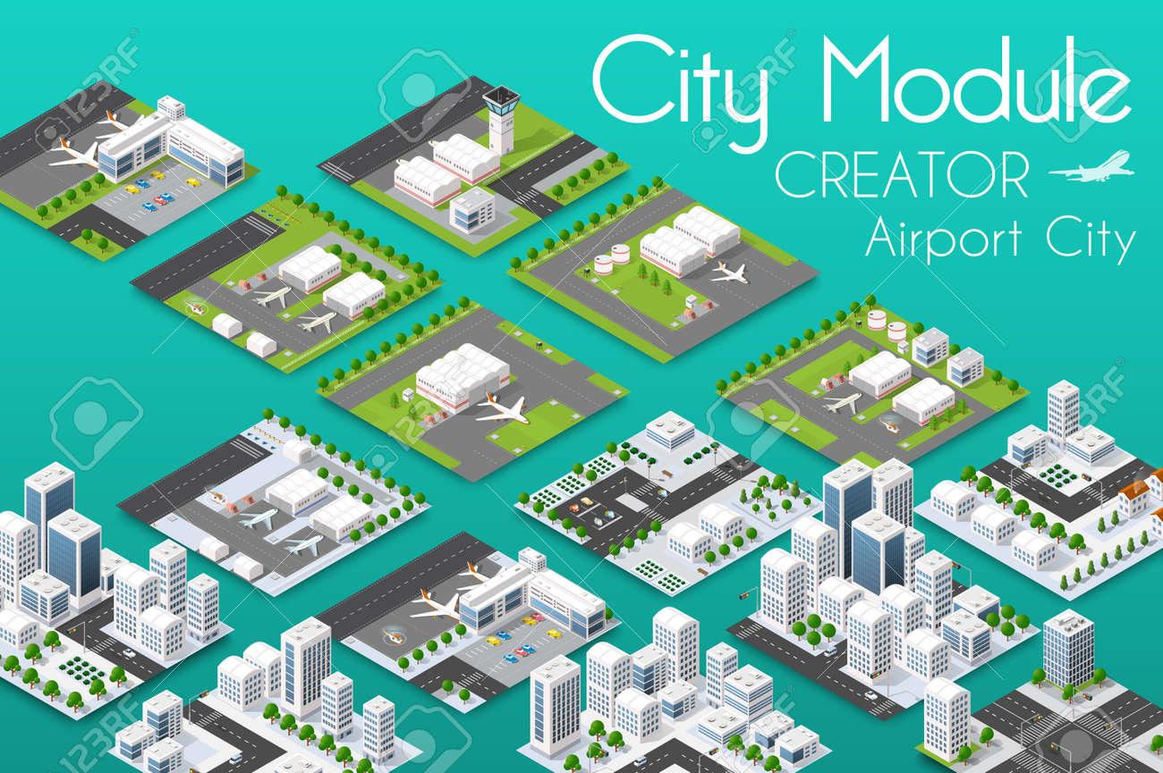 City module creator isometric airport of urban infrastructure business. - 88246996 City module creator isometric airport of urban infrastructure business. - 88246996