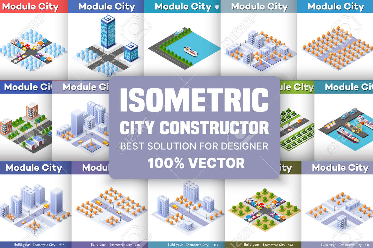 Isometric Set Of Blocks Module Of Areas Of The City Construction - 