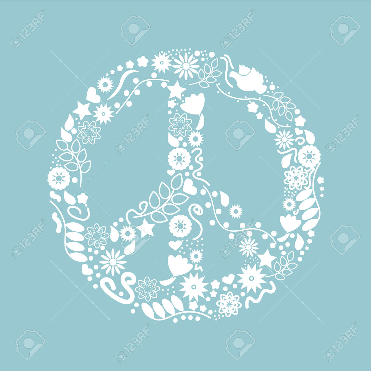 Dia Internacional Da Paz Belo Icone Com Passaros Brancos Estrelas E Flores Sobre Fundo Azul Simbolos Brancos Diferentes Ilustracao Vetorial Ilustraciones Vectoriales Clip Art Vectorizado Libre De Derechos Image 84080629