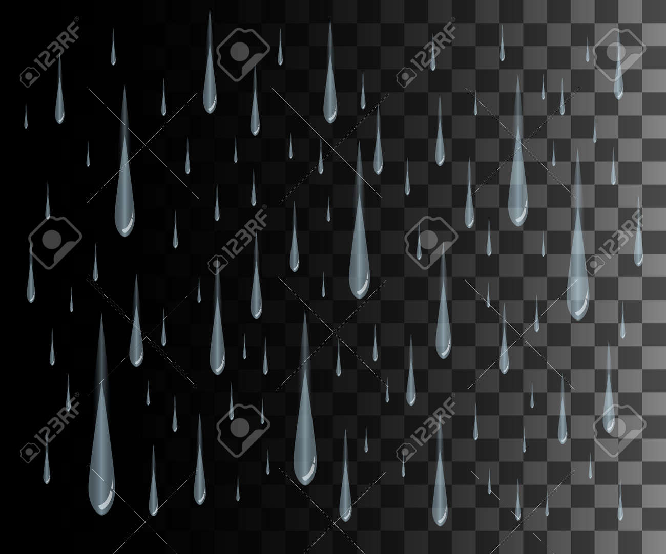 透明の背景上に雨が値下がりしました 雨天ベクトル雨透明な背景に分離されました ベクトル図 のイラスト素材 ベクタ Image