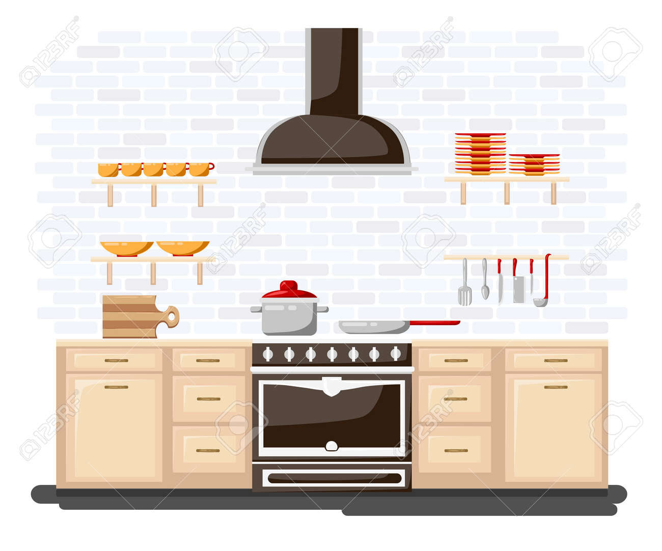 Cocina Con Muebles De Estilo Ilustración Vectorial Plana. Estilo De ... Cocina Con Muebles De Estilo Ilustración Vectorial Plana. Estilo De ...