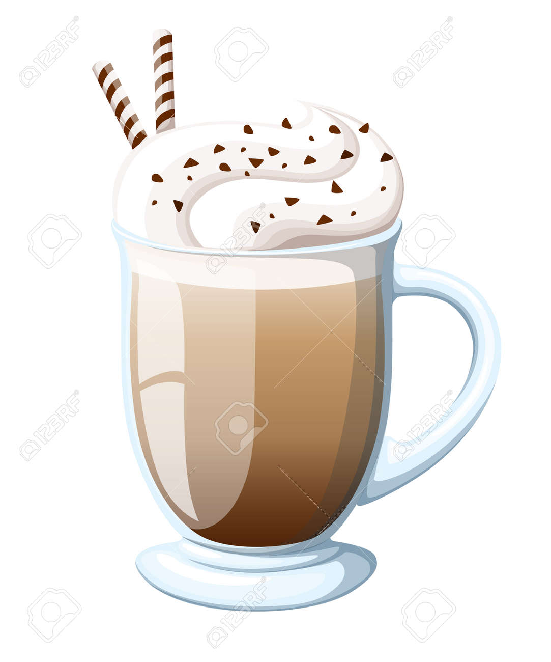 クリーミーな泡と熱いラテ飲み物のカクテルのアイリッシュ コーヒーのマグカップのベクトル イラスト カクテルの層状酒 茶色のタイトル アイルランドのコーヒー エスプレッソのカップをガラスのロゴとカプチーノ のイラスト素材 ベクタ Image