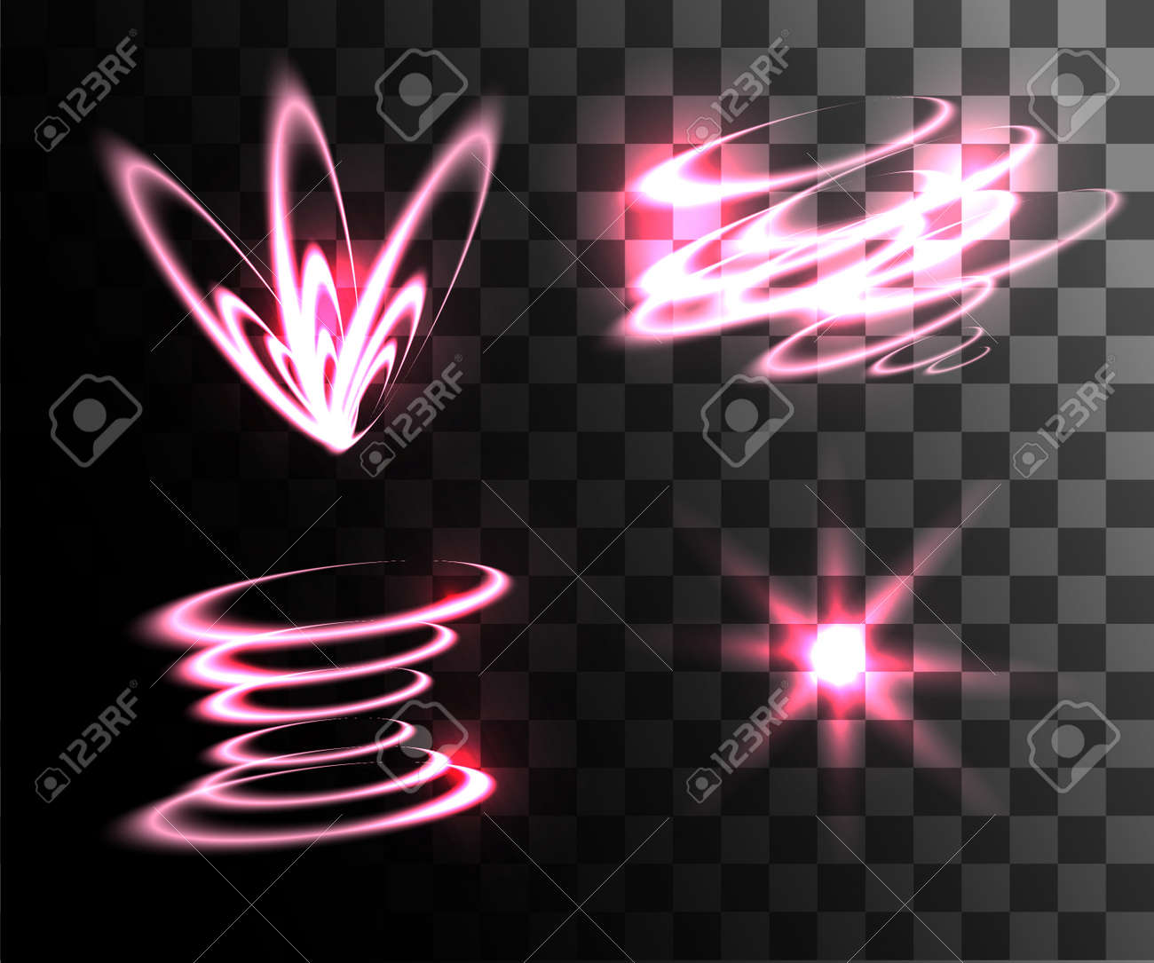 set of pink vector light effects glowing light rings with particles
