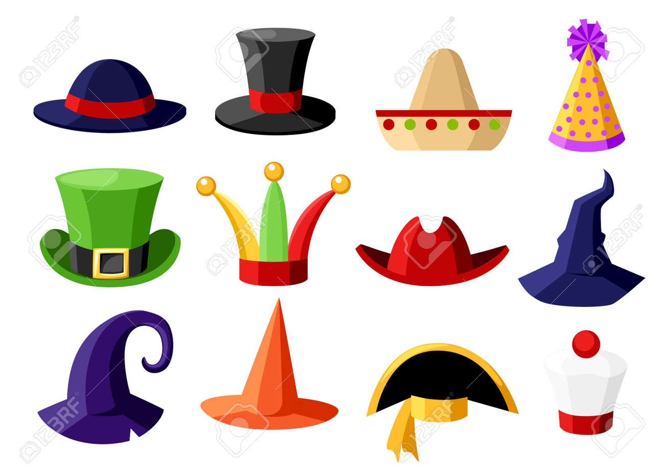 かわいいお祝いと変装帽子ベクトルイラストの楽しいカーニバルのお祝いのコレクションは 白い背景のウェブサイトのページとモバイルアプリのデザインに隔離されています のイラスト素材 ベクタ Image 9421