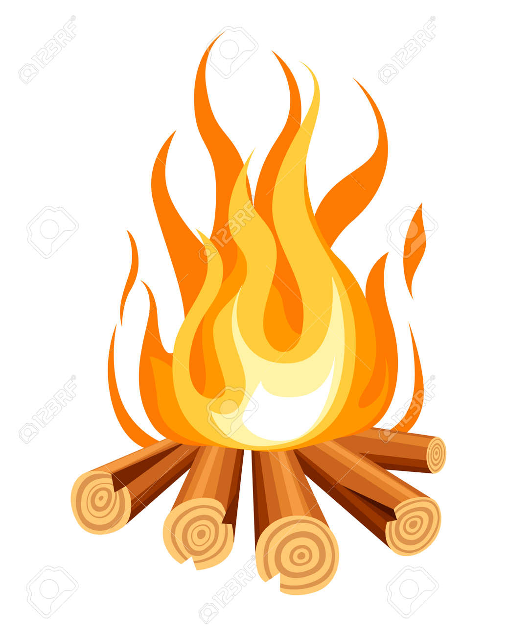 Burning bonfire with wood. Vector cartoon style illustration of bonfire. Isolated on white background. - 103920980 Burning bonfire with wood. Vector cartoon style illustration of bonfire. Isolated on white background. - 103920980