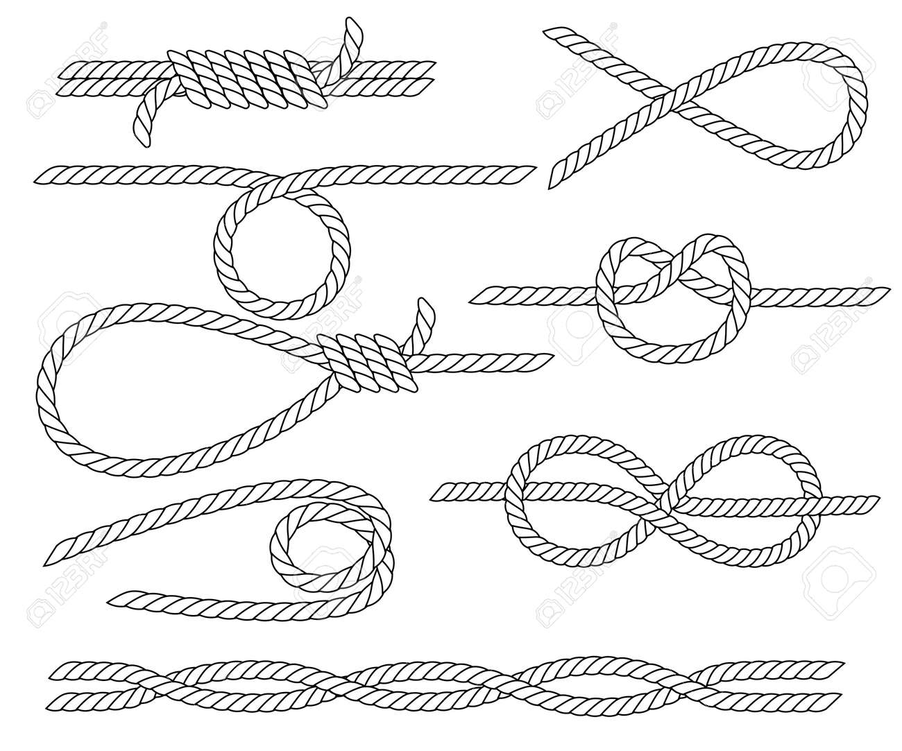 Set Of Nautical Rope Knots. Line Design. Strong Marine Rope Knots. Flat  Vector Illustration Isolated On White Background. Royalty Free SVG,  Cliparts, Vectors, and Stock Illustration. Image 125427894.