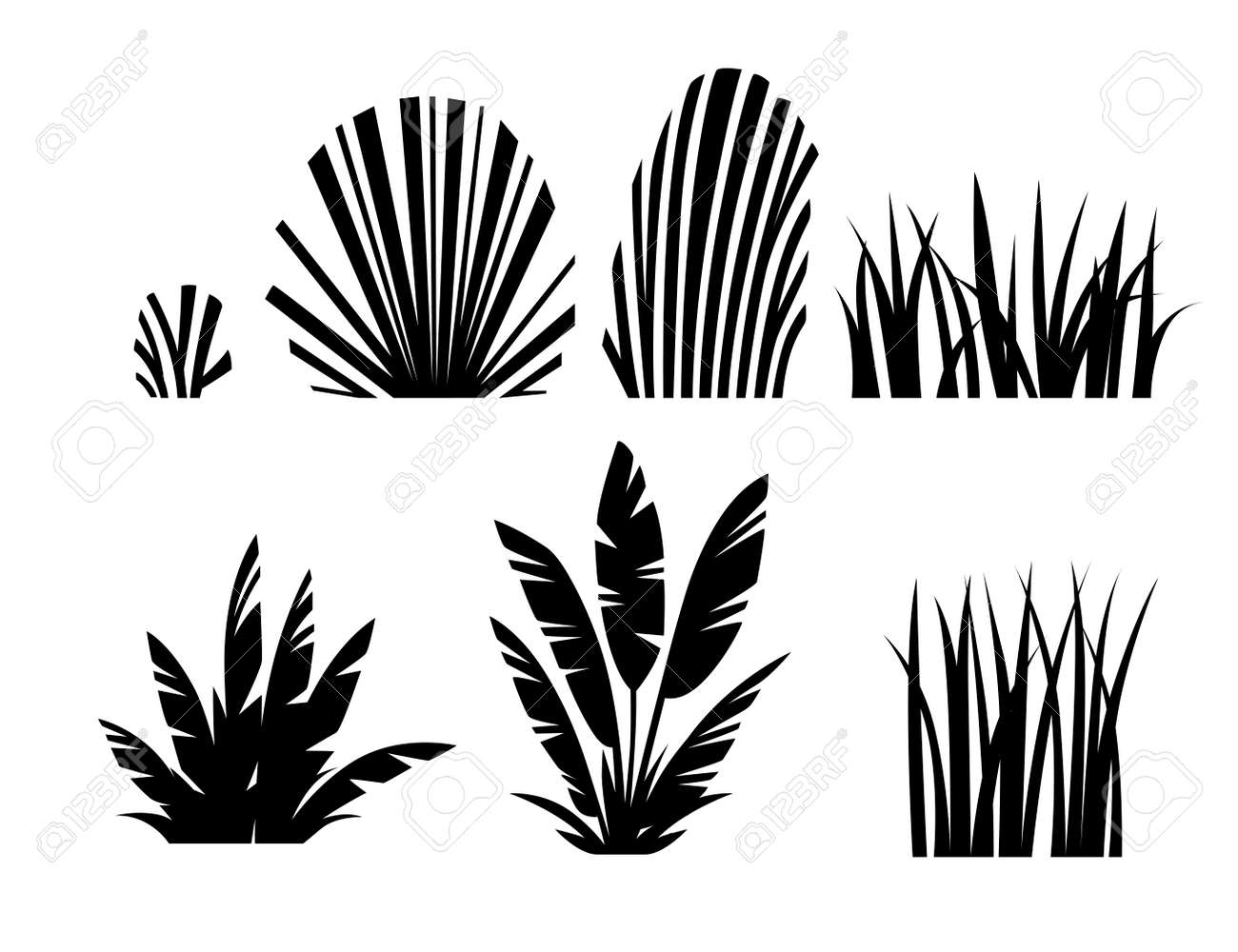 Black Silhouette Set Of Grass And Bushes Modern Foliage Design For Garden  Or Public Park Decoration Flat Vector Illustration Isolated On White  Background. Royalty Free SVG, Cliparts, Vectors, and Stock Illustration.  Image, image size:1300x1000