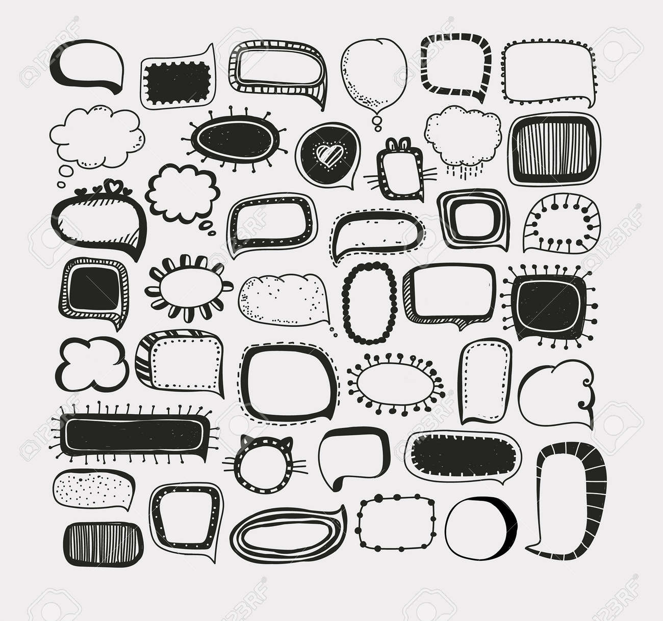 set of speech bubbles different forms of clouds hand drawing