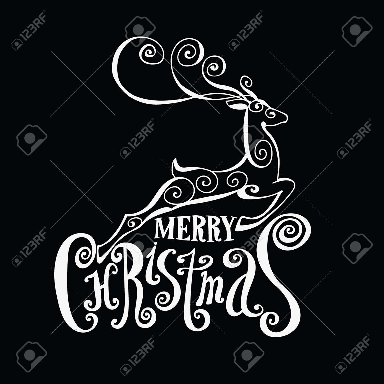 レタリング メリー クリスマス 成分はトナカイ ツイスト個別のフォント 手描き クリスマスおめでとうございます 黒の背景のイラスト素材 ベクタ Image 66916418