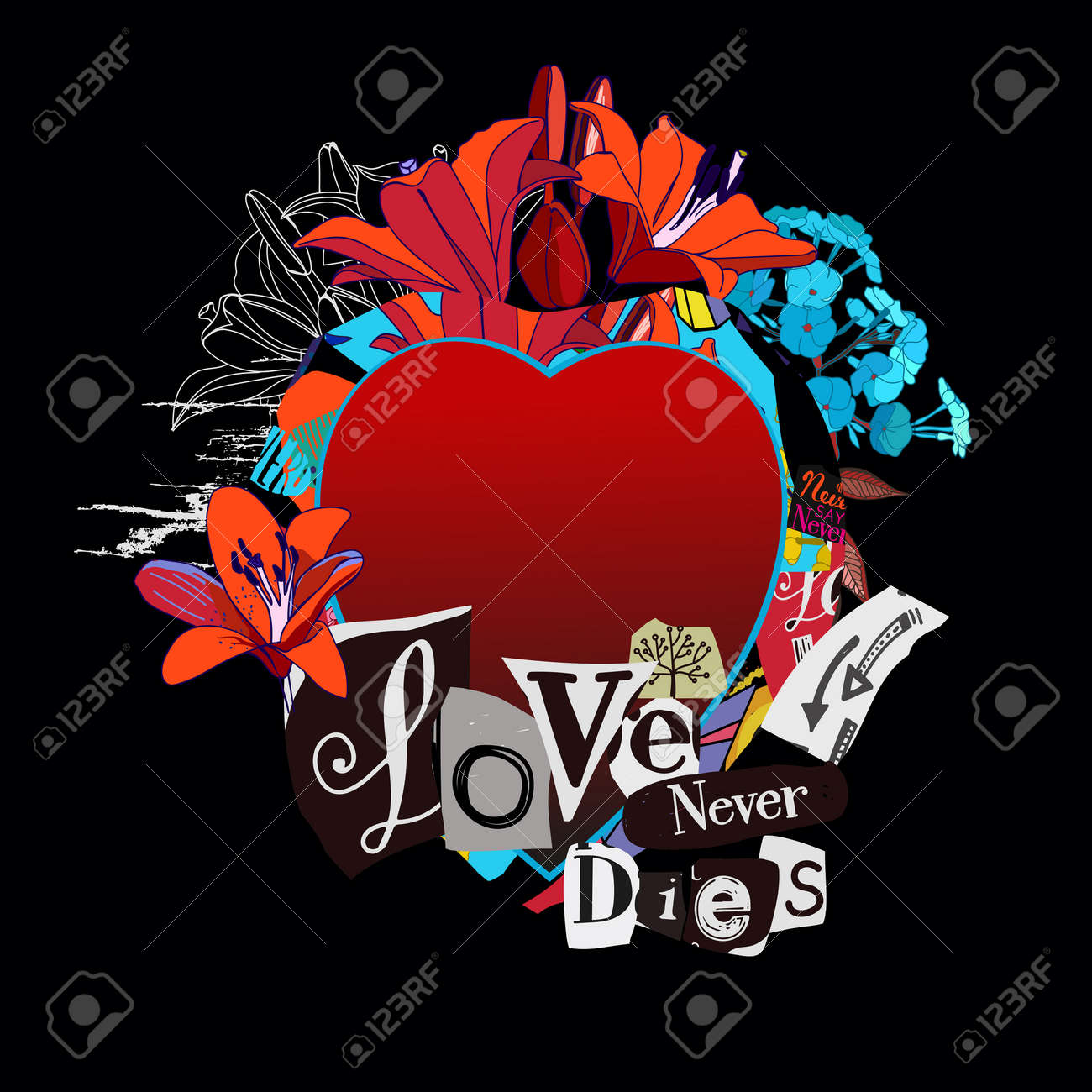 Love Never Dies Collage Of Flowers Wings Newspaper Clippings Royalty Free Cliparts Vectors And Stock Illustration Image 129767696