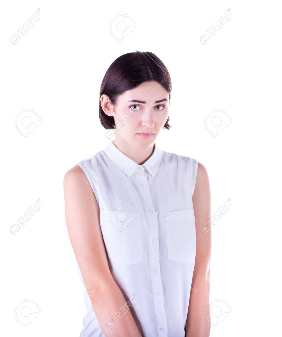 A Beautiful Sweet And Shy Girl With Short Dark Brown Hair And