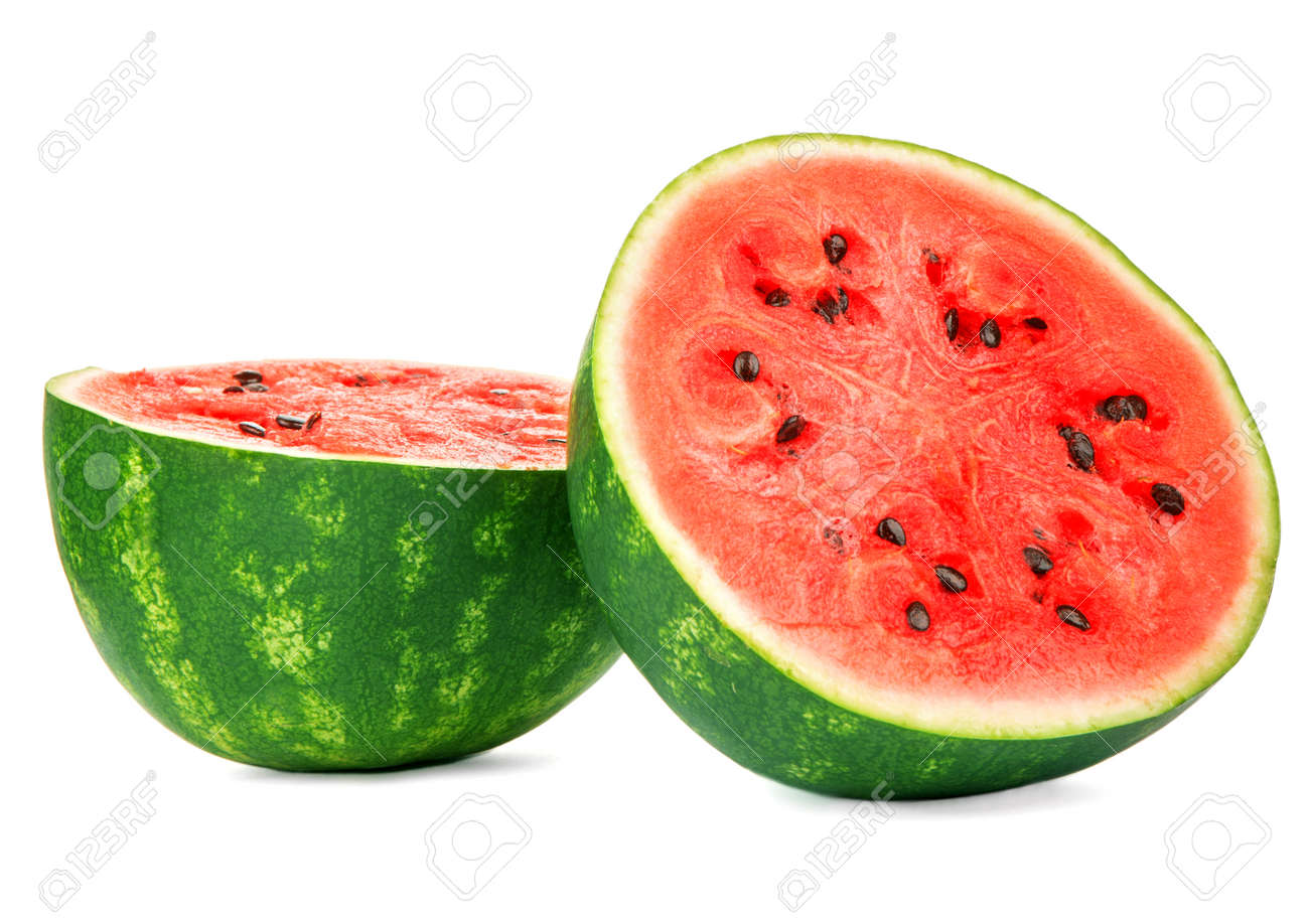 a ripe colourful red watermelon isolated on a white background