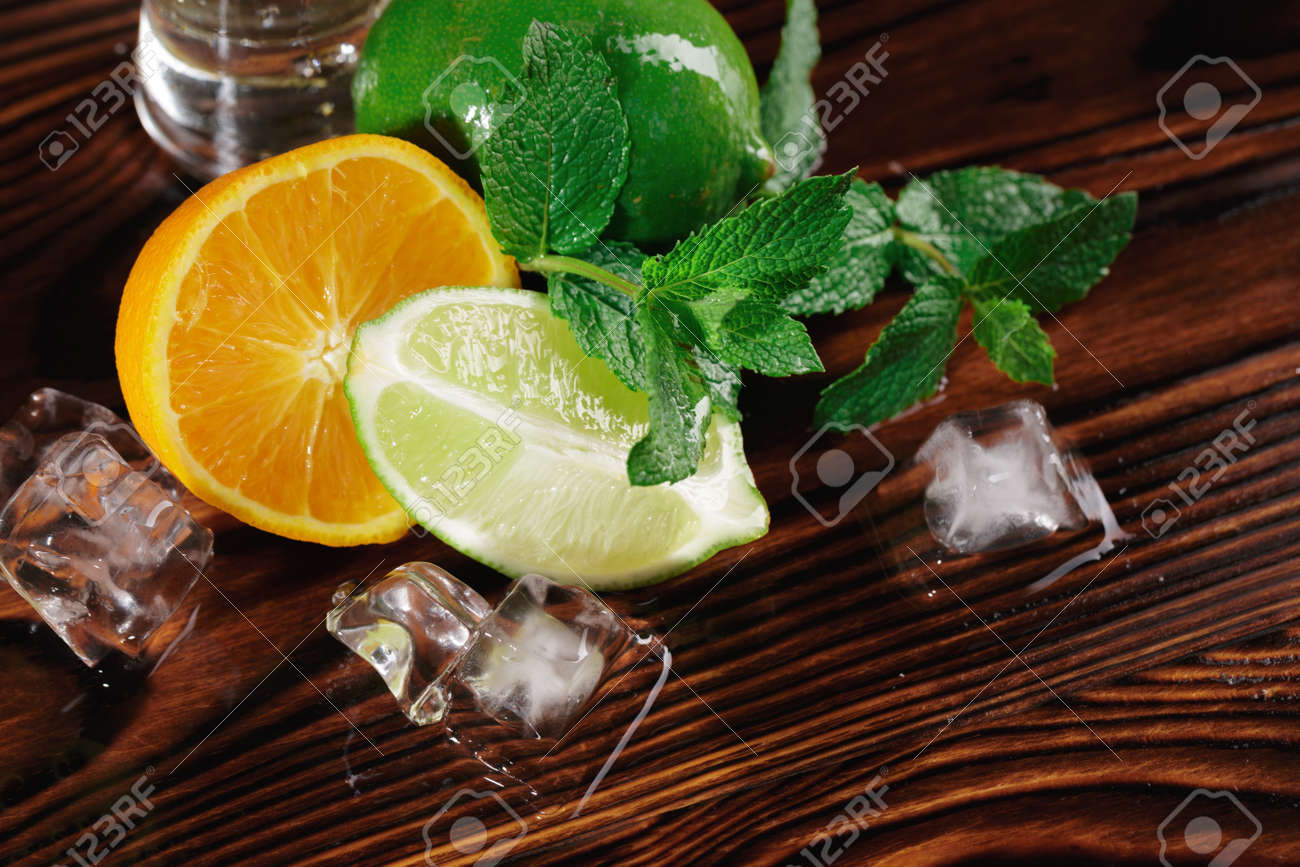 close up natural cocktail decorations juicy orange and healthy