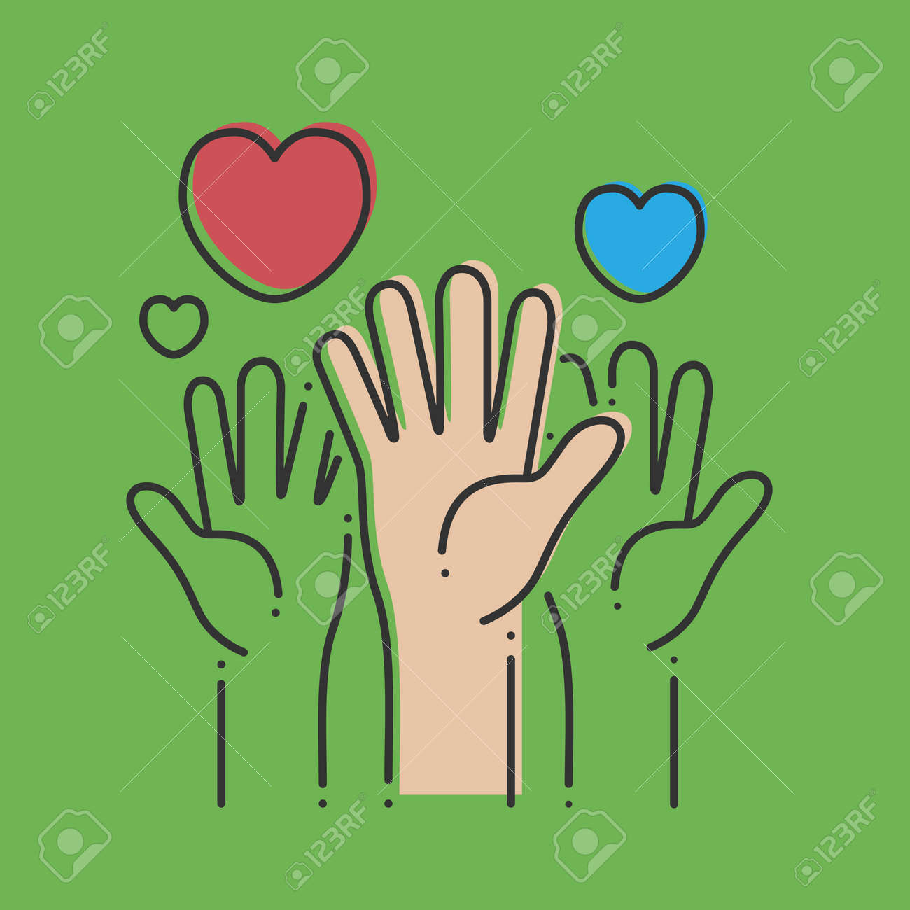 緑の背景にハートを持つ手 ベクトルイラスト のイラスト素材 ベクタ Image