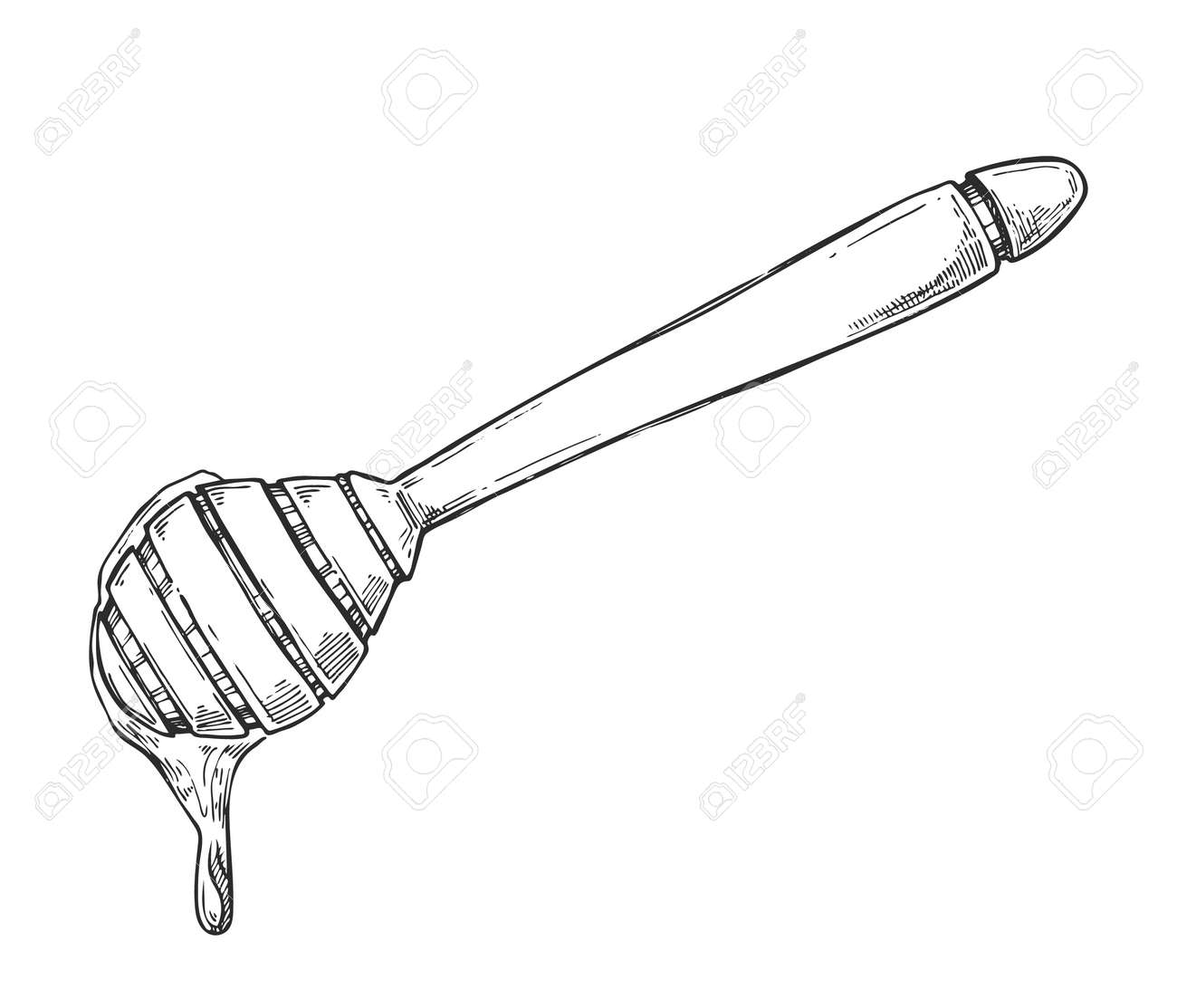 蜂蜜スティックのフリーハンド鉛筆デッサンが白い背景のベクトル図に分離されました 有機性甘い製品 おいしい伝統的な料理モノクロ スケッチ ビンテージ スタイルの蜂蜜スティック アイコン のイラスト素材 ベクタ Image