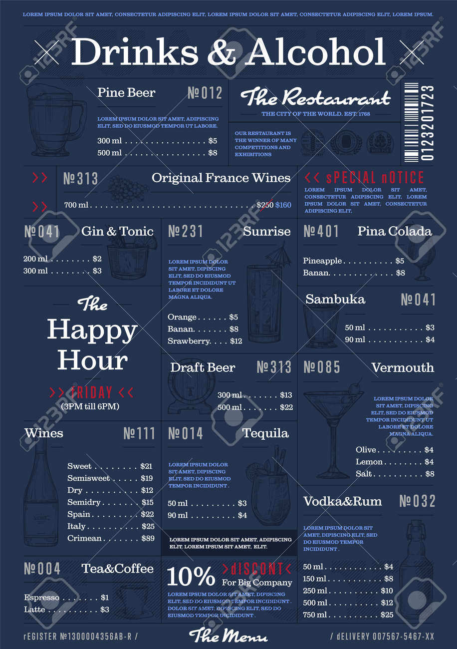 restaurant or cafe menu vintage design vector illustration drinks