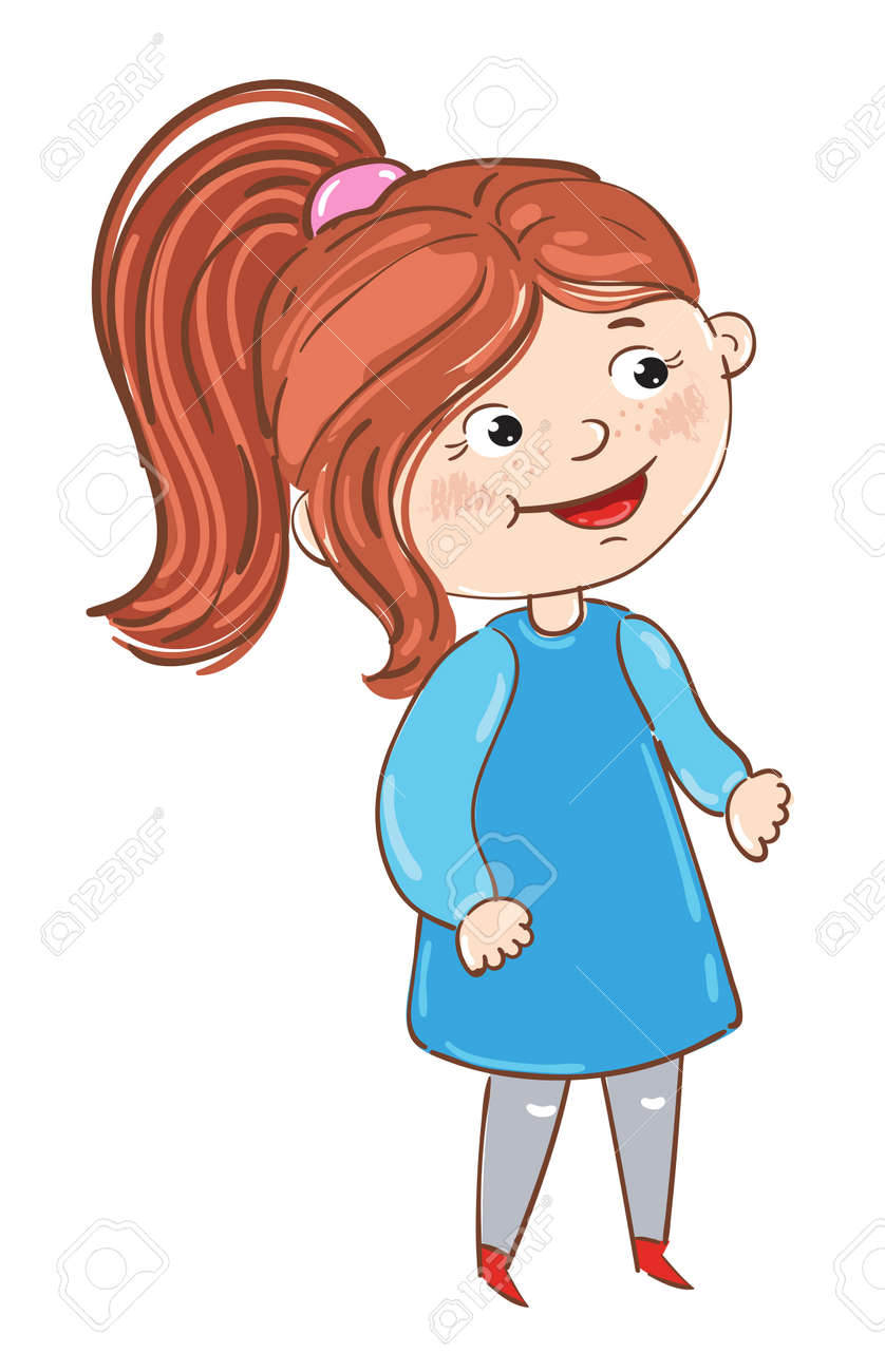 Personagem De Desenho Animado De Menina Feliz Isolado No Fundo Branco Ilustracao Vetorial Linda Jovem De Pe E Sorridente Menina Romantica No Vestido Conceito De Pessoas Felizes Rapaz Engracada Desenhada A Mao