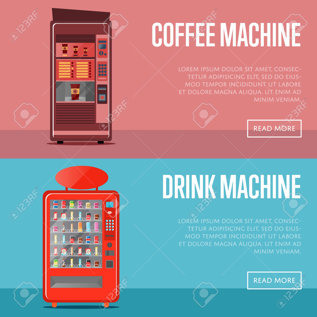 automatic vending machine flyers set vector illustration coffee retail flyers