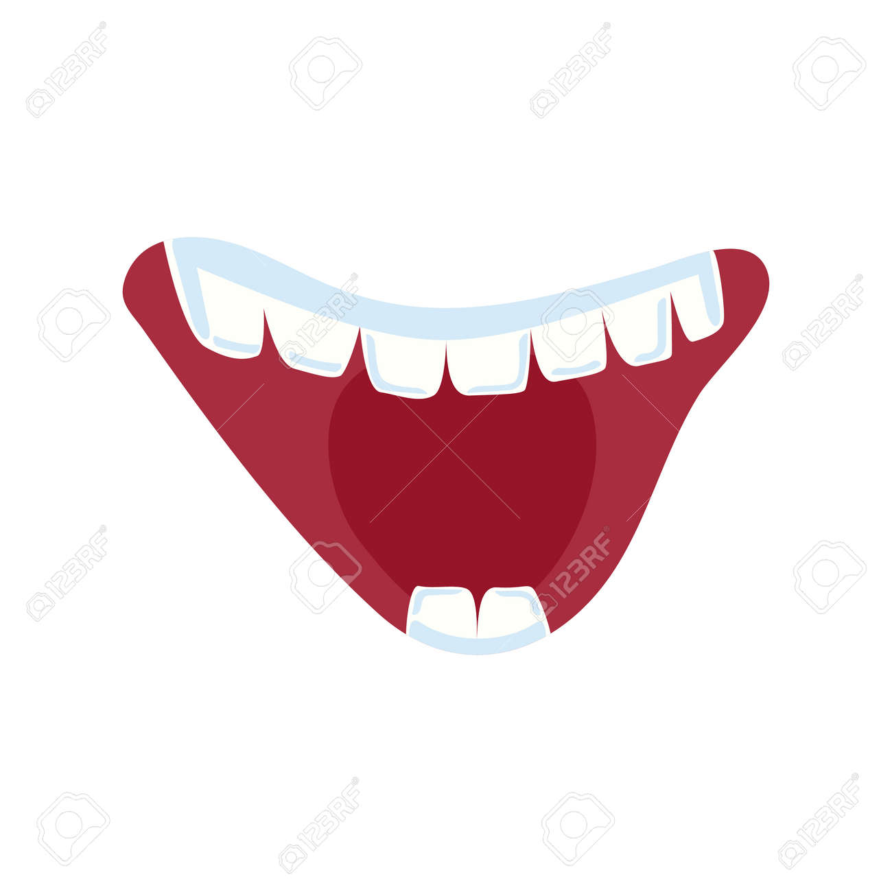 歯で陽気なコミック口分離ベクトル図です 面白い絵文字絵文字式漫画アイコンに白 のイラスト素材 ベクタ Image