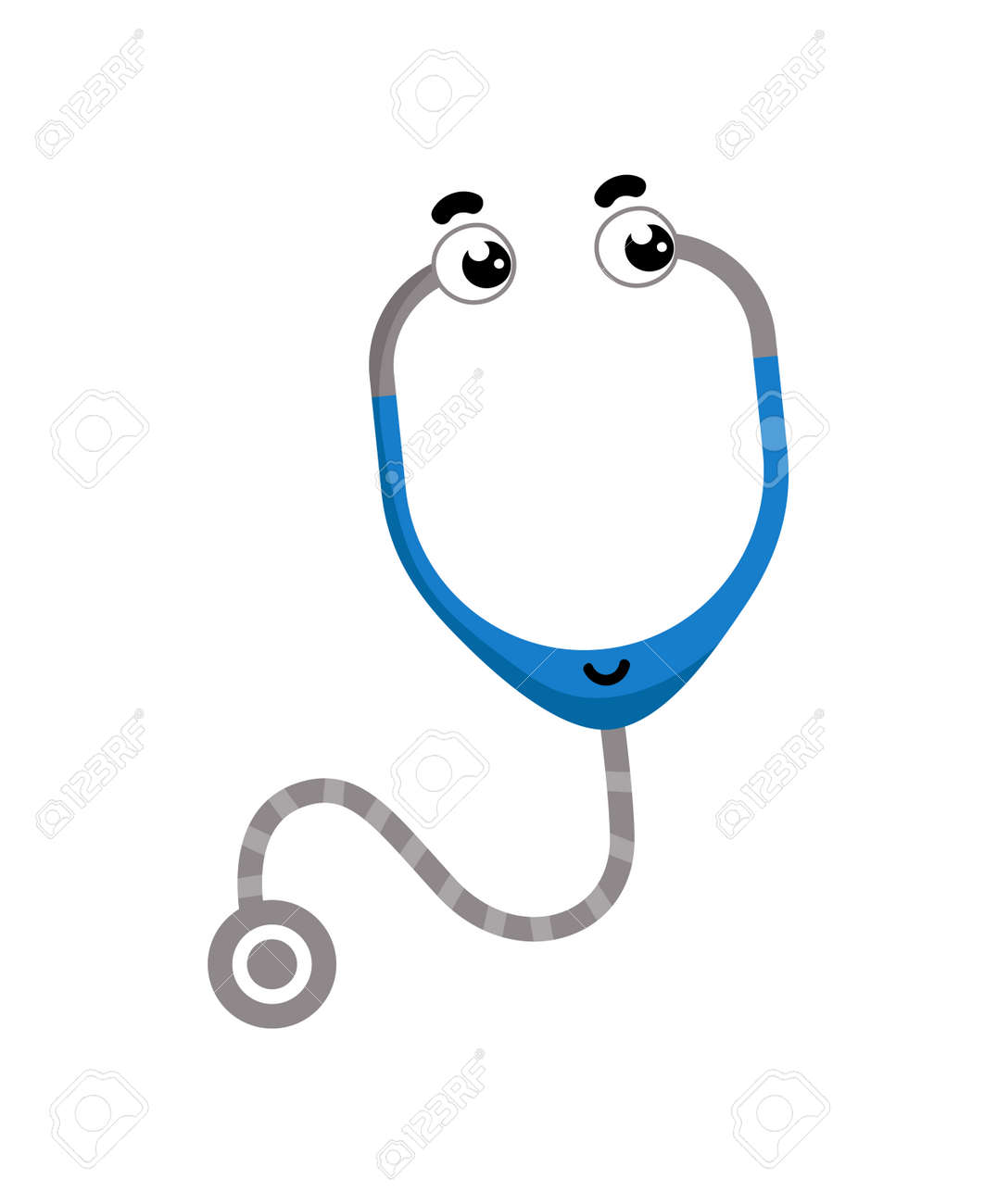 聴診器のかわいい漫画のキャラクター 白い背景のベクトル図に分離された面白い医学機器医療機器アイコン のイラスト素材 ベクタ Image