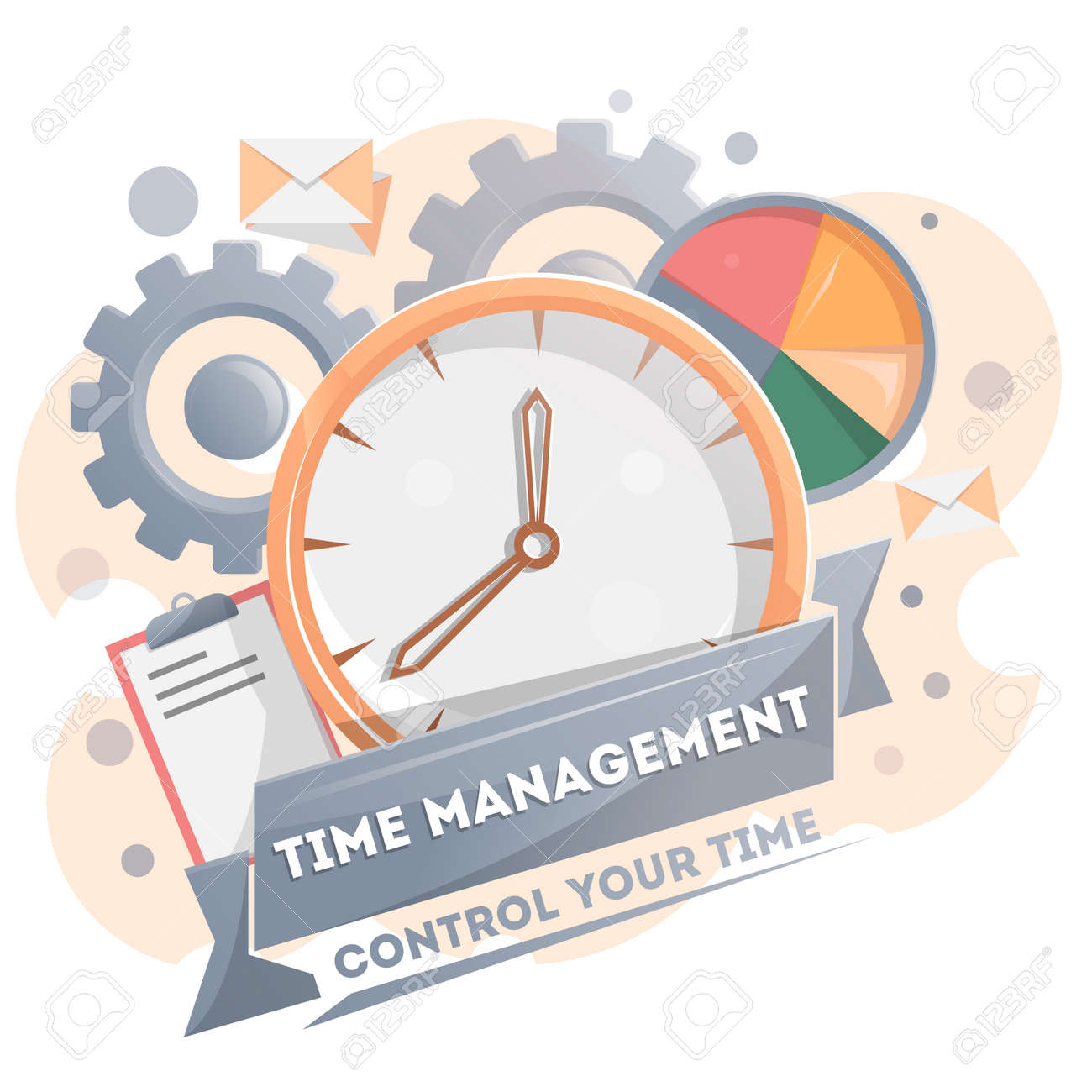 時計の時間管理ポスター デザインはおしゃれに成功し 収益性の高いビジネスの時間の計画と制御概念 効果的な作業時間組織ベクトル イラスト フラット スタイルで のイラスト素材 ベクタ Image