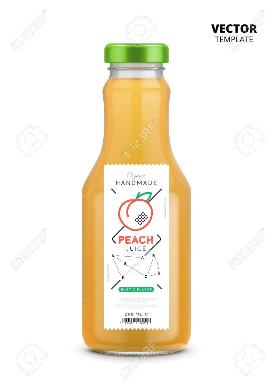 ラベルの桃ジュース現実的なガラス瓶 のイラスト素材 ベクタ Image