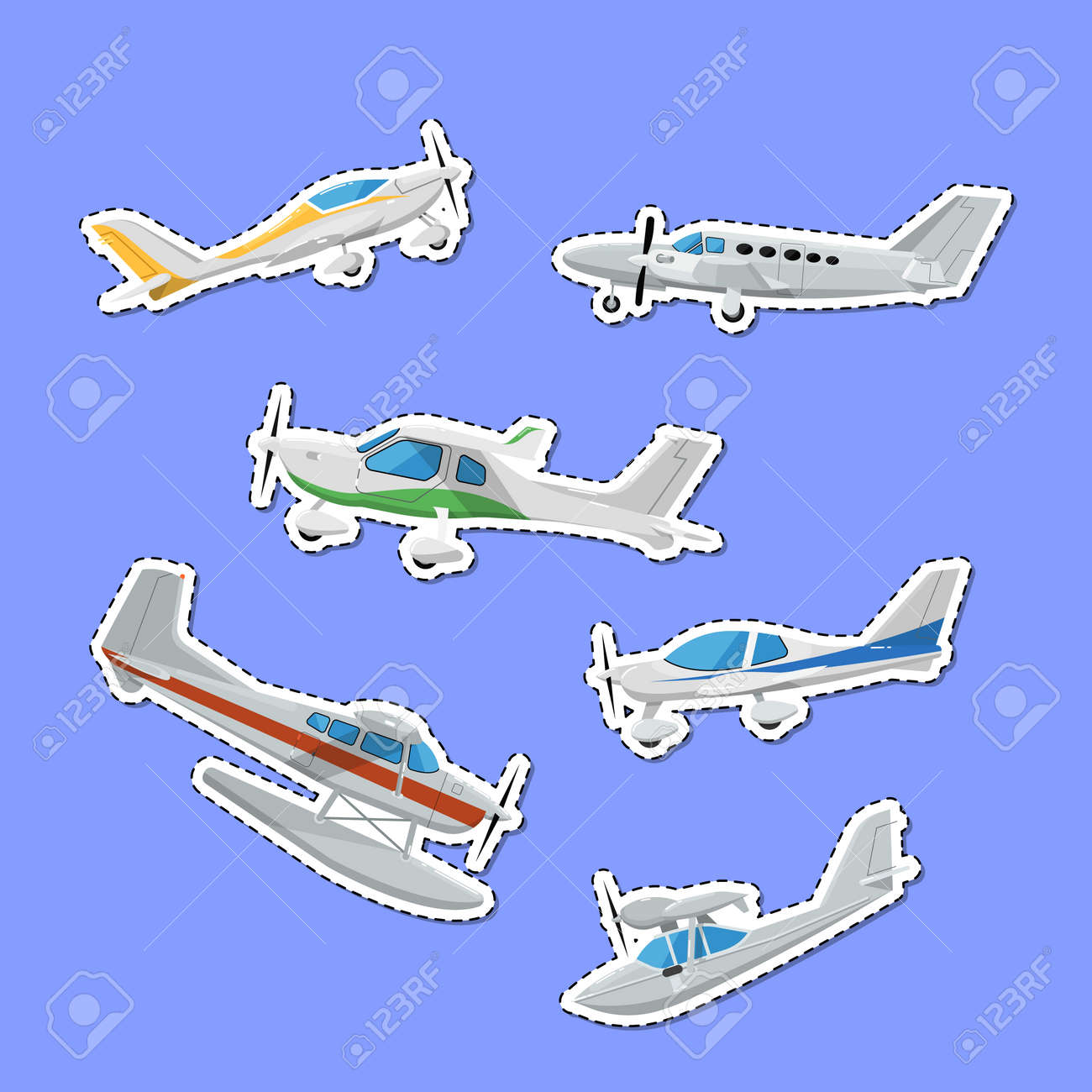 プロペラ飛行機は ラベルを分離しました プライベートターボプロペラ航空機 旅客機 水上飛行機 スピーディなスポーツ飛行機 飛行ボート 側面図スクリュー 機 小型航空ベクトルイラスト のイラスト素材 ベクタ Image