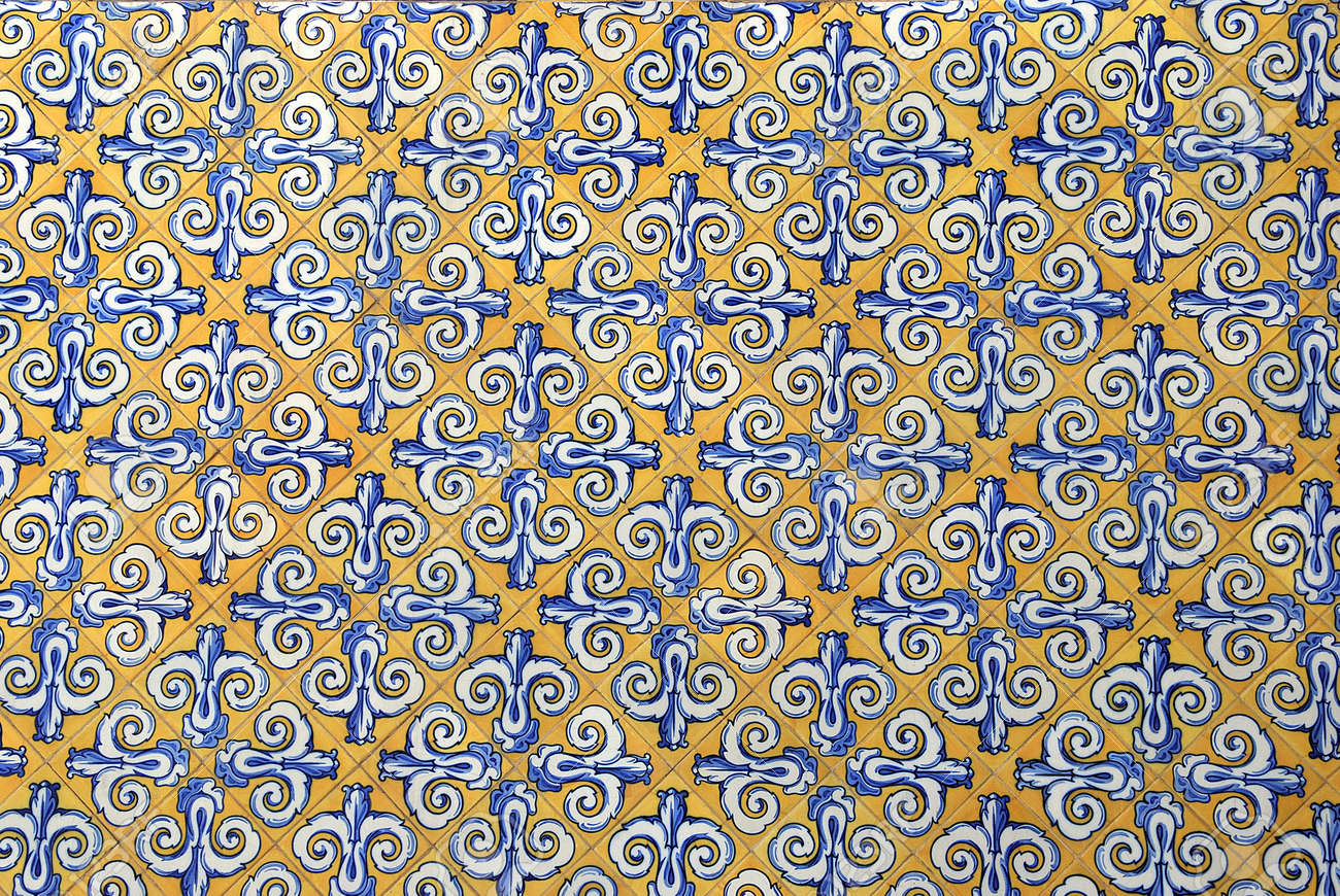 Traditional Spanish Ceramic Tiles In Yellow, White And Blue Stock ... Traditional Spanish Ceramic Tiles In Yellow, White And Blue Stock ...