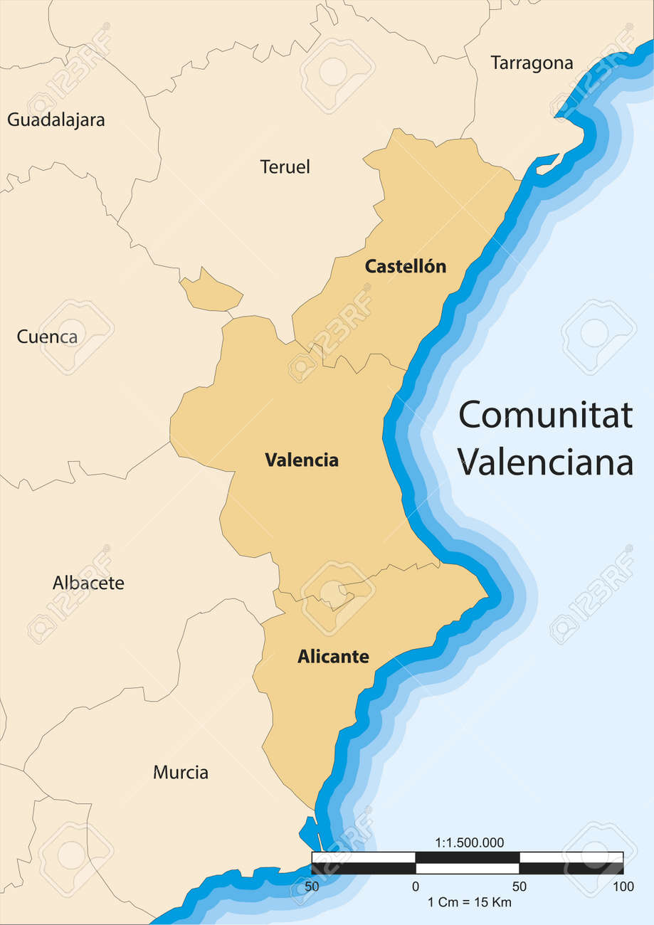 Carte De La Communaute De Valence Comunitat Valenciana Espagne Clip Art Libres De Droits Vecteurs Et Illustration Image