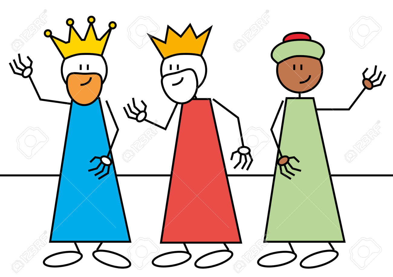 東方の三博士は子供にギフトを与えるスペインの伝統的な文字の棒の数字のイラスト素材 ベクタ Image