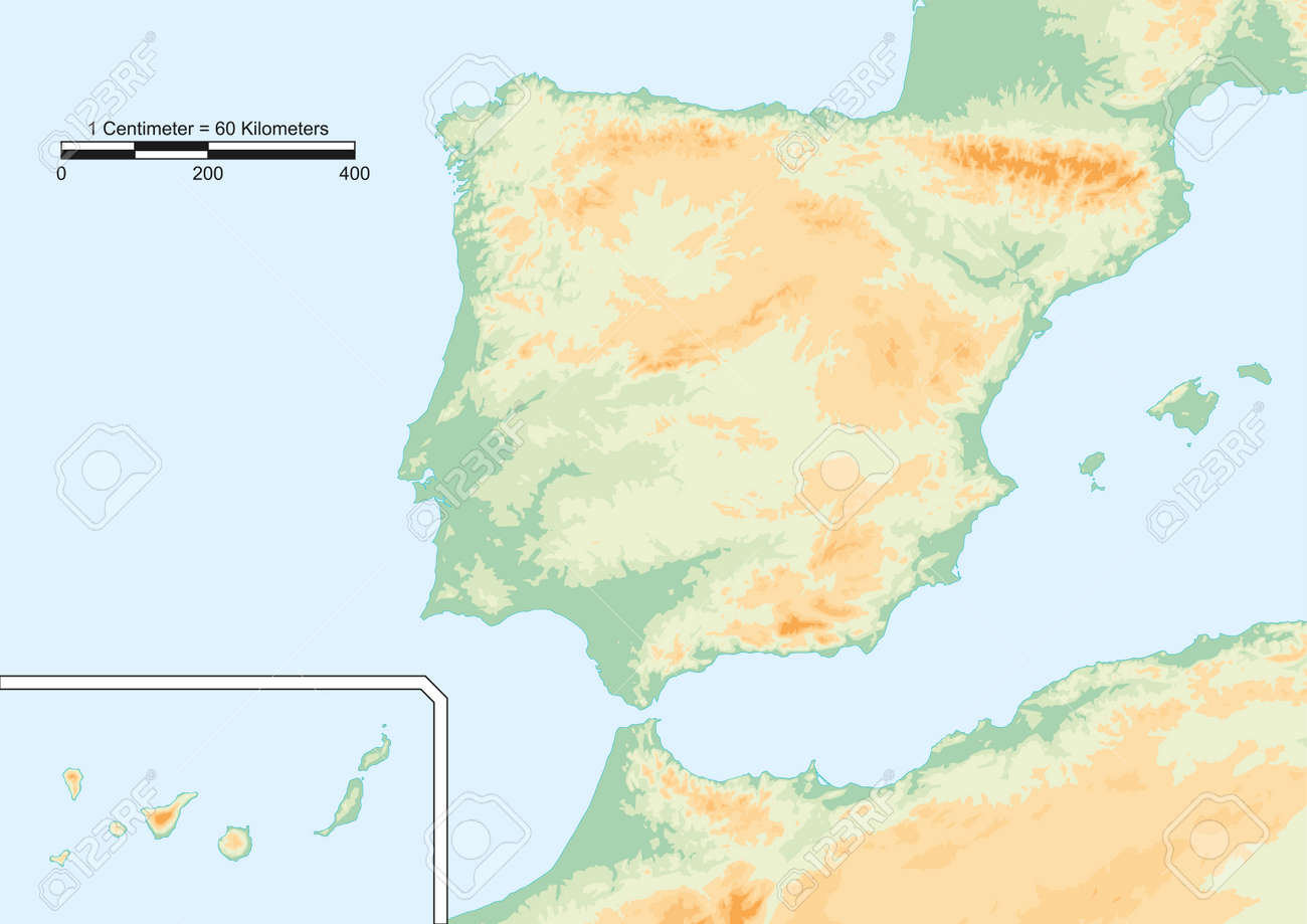 スケールとスペインの物理的な地図 のイラスト素材 ベクタ Image