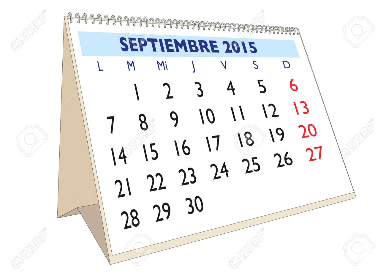 スペイン語で 15 年カレンダーにおける 9 月の月 Septiembre 15 のイラスト素材 ベクタ Image