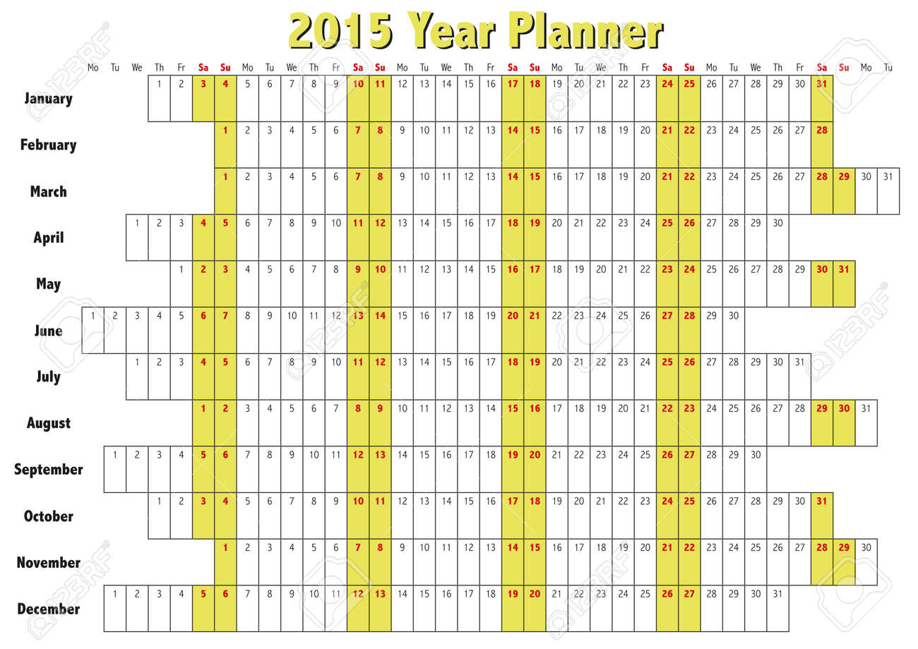 英語で 15 年プランナー 15 年までの年間カレンダー のイラスト素材 ベクタ Image