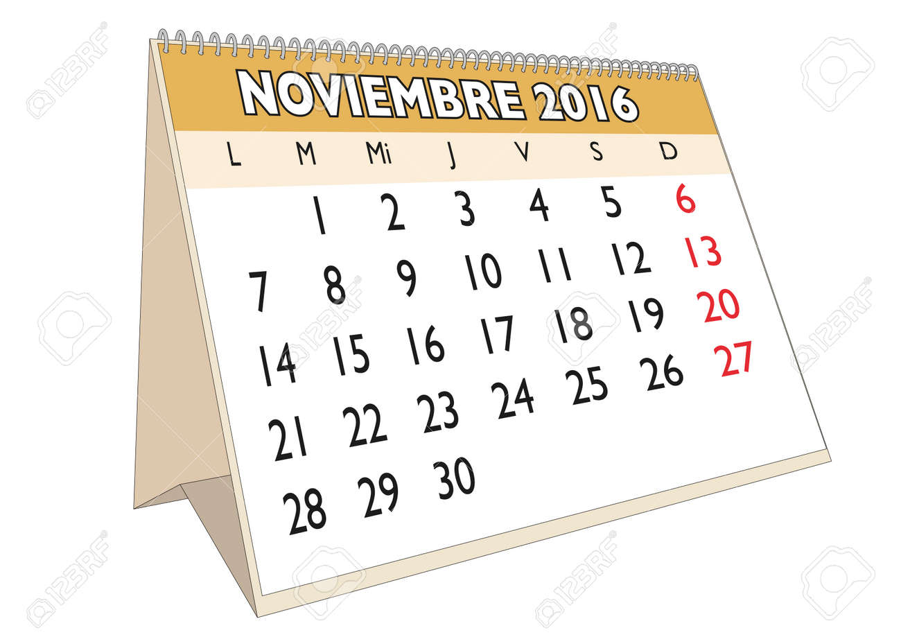 November Month In A Year 2016 Calendar In Spanish. Noviembre 2016.  Calendario 2016 Royalty Free Svg, Cliparts, Vectors, And Stock  Illustration. Image 40607142.