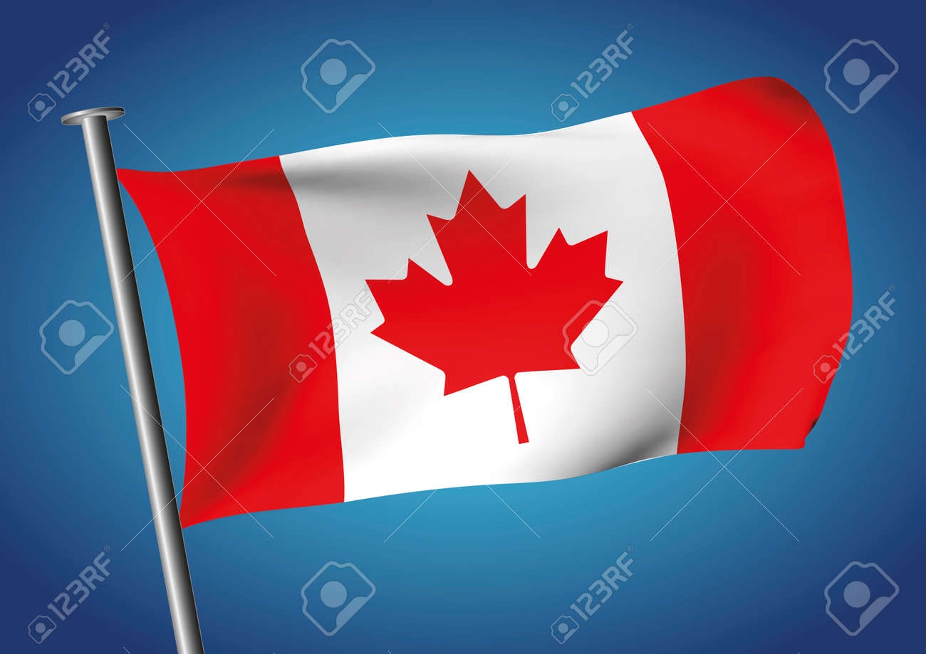 カナダの国旗が空に手を振るします カナダ国旗はベクトル イラストです カエデの葉の旗 1 つの葉 Unifolie グラデーション メッシュ Eps 10 のイラスト素材 ベクタ Image