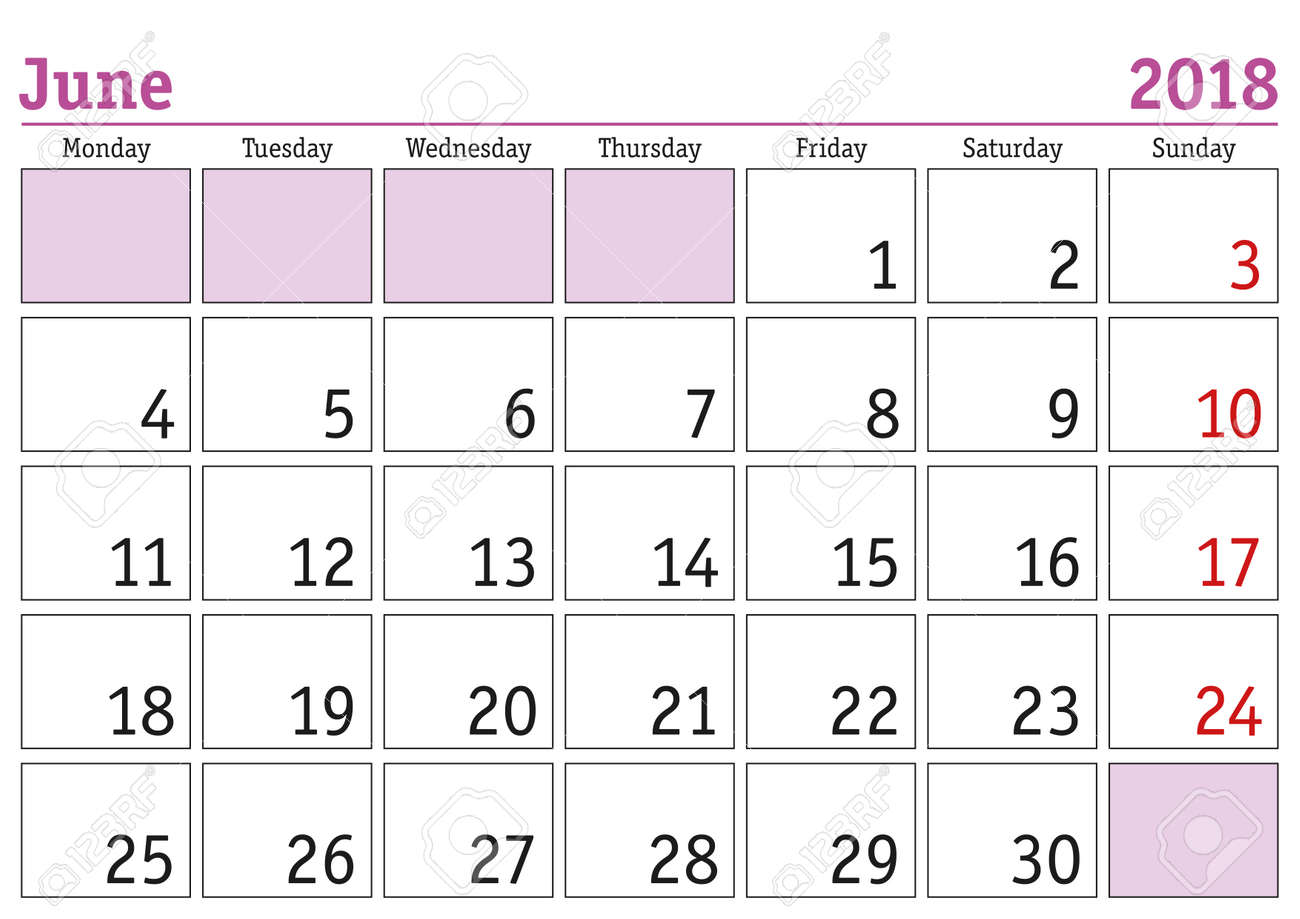 Basic electronic calendar for june 2018. Vector printable calendar photograph regarding Printable Calendar June identified as Uncomplicated electronic calendar for june 2018. Vector printable calendar