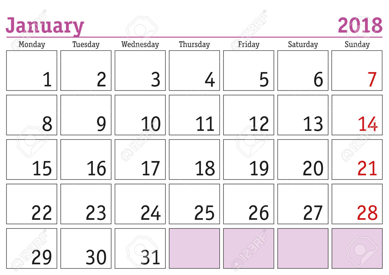 printable calendar january 2018