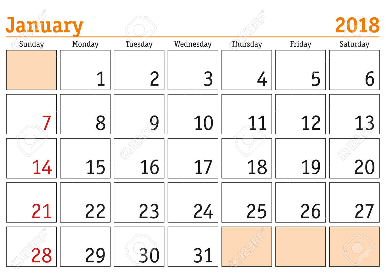 printable calendar january 2018