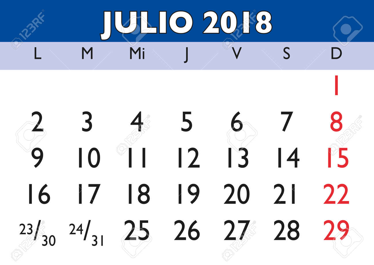 calendario de julio 2018