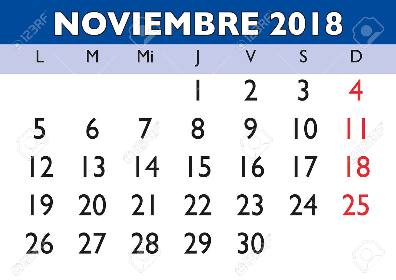 november month in a year 2018 wall calendar in spanish noviembre november spanish calendar