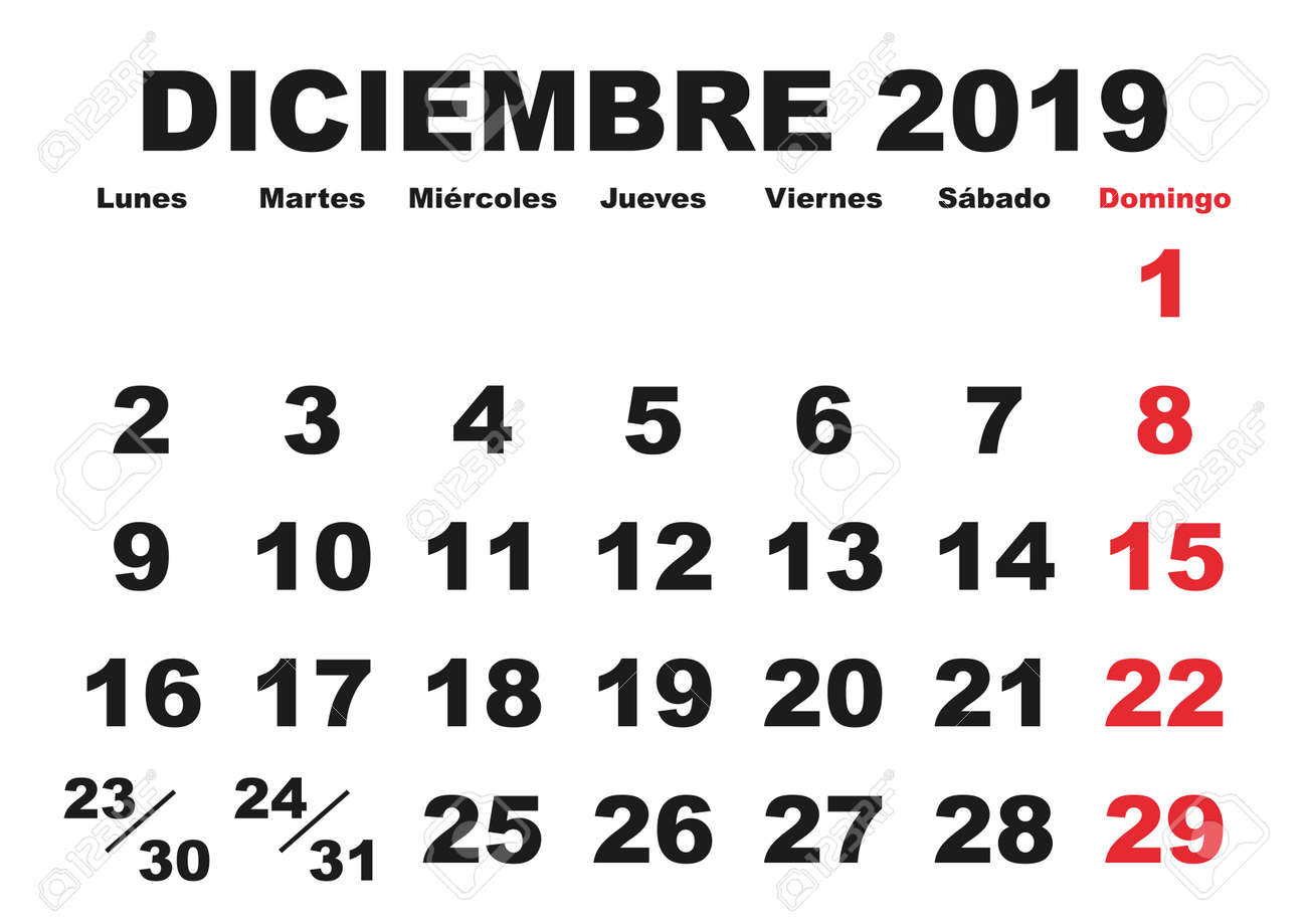 スペイン語で年 19 壁カレンダーの 12 月 ディシエンブレ19 カレンダーオ 19 のイラスト素材 ベクタ Image スペイン語で年 19 壁カレンダーの 12 月 ディシエンブレ19 カレンダーオ 19 のイラスト素材 ベクタ Image