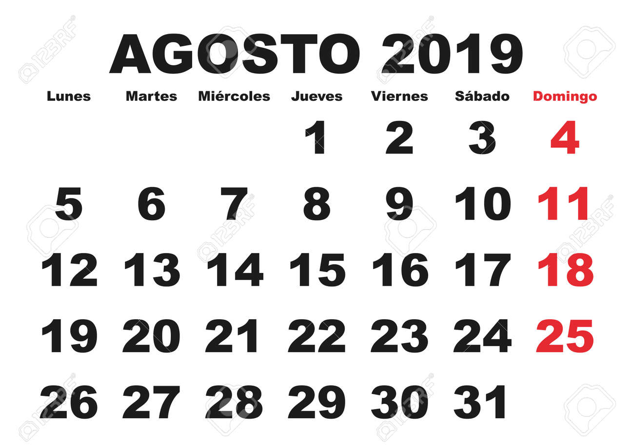 august month in a year 2019 wall calendar in spanish agosto a year calender