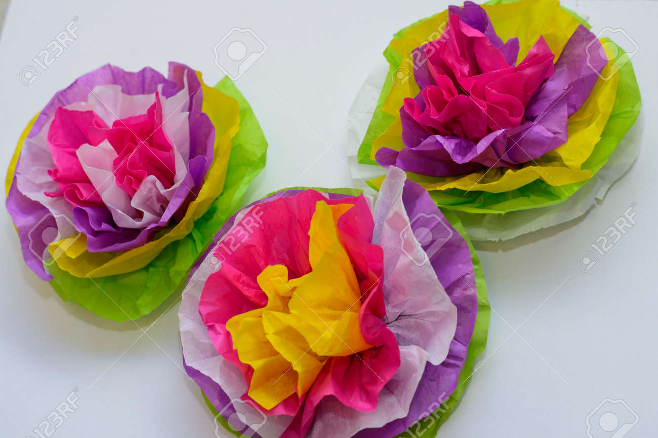 flowers made of tissue paper in bright colorful colors stock photo flower made of tissue paper