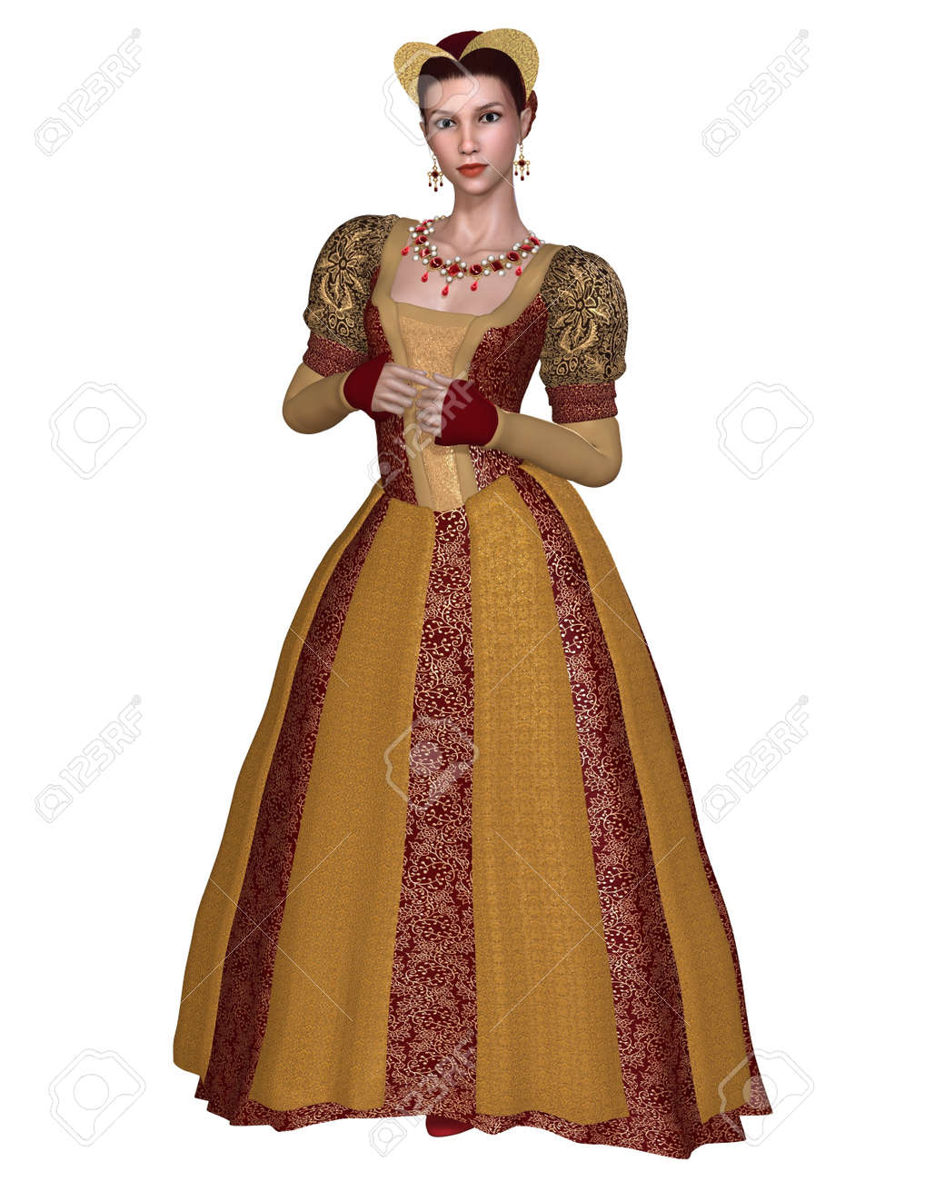 王女や豪華に飾られたルネサンスまたは遅い中世ドレスと金のブロケード付きヘッドドレス貴婦人 3 D レンダリングされたデジタル イラストレーション の写真素材 画像素材 Image 王女や豪華に飾られたルネサンスまたは遅い中世ドレスと金のブロケード付きヘッドドレス貴婦人 3 D レンダリングされたデジタル イラストレーション の写真素材 画像素材 Image