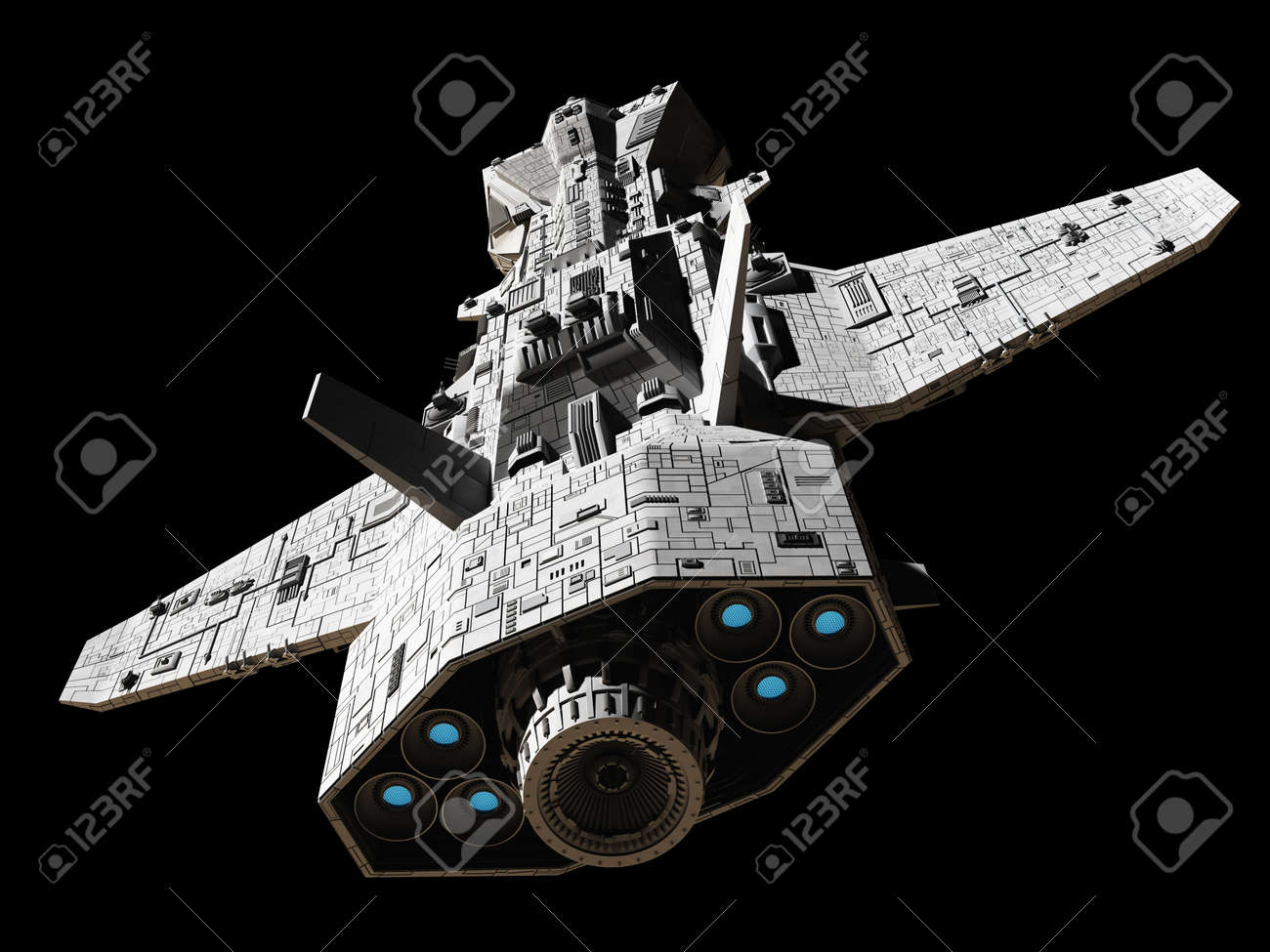 デジタル黒 上部背面に 3 D に分離された惑星間の宇宙船の空想科学小説イラスト描画図 の写真素材 画像素材 Image