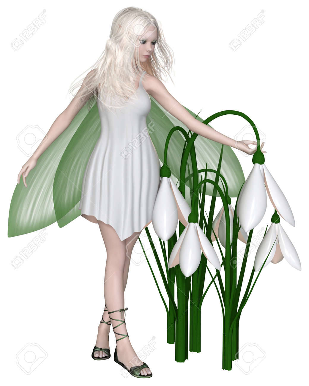 Fantasy Illustration Of A Pretty White Haired Fairy Standing