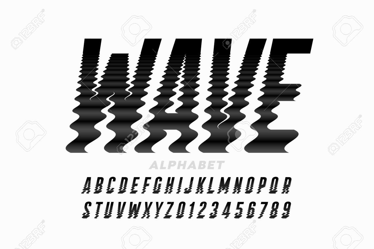 물결 스타일 글꼴 디자인, 파급 효과 알파벳 문자 및 숫자 로열티 무료 사진, 그림, 이미지 그리고 스톡포토그래피. Image  164122963