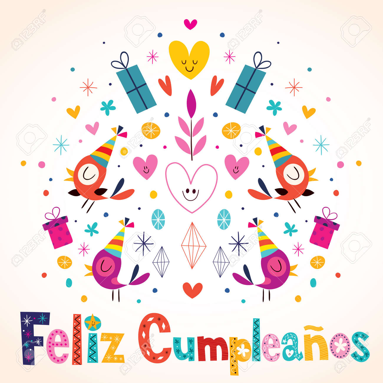 Feliz Cumpleanos Joyeux Anniversaire Dans Cartes Espagnol Clip Art Libres De Droits Vecteurs Et Illustration Image