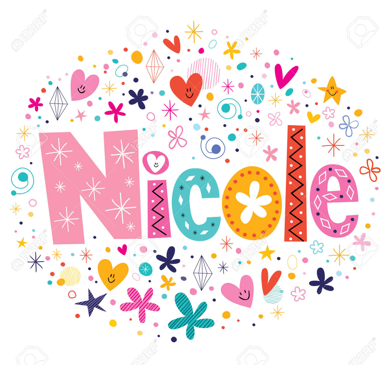 Nicole Female Name Design Decorative Lettering Type Stock Photo